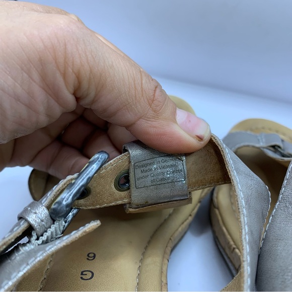 Gabor taupe Leather Patent Sandals size UK 6 US 8 slip on wedge heel - Picture 8 of 12